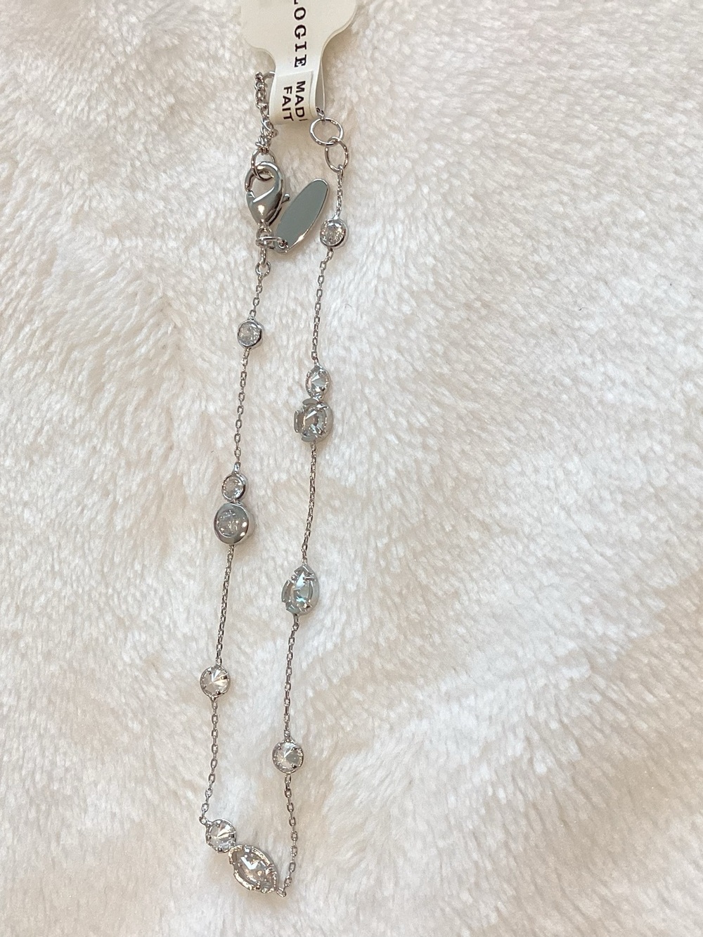 Anthropologie 14KT Gold Plated Bracelet Mixed Crystal Delicate New White Gold - Picture 7 of 9